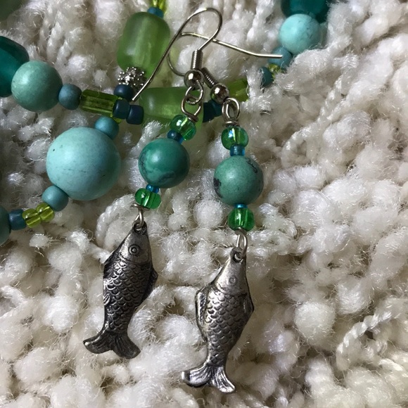 Turquoise & Glass Bead Chinese Silver Bracelet Set - Picture 9 of 9